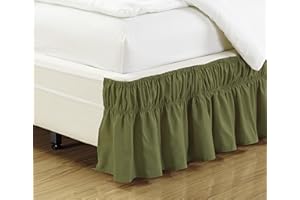 Fancy Collection Queen – King Size Bettvolant mit Rüschen, elastisch, 43,2 cm Länge, einfache Installation, einfarbig, Salbeigrün