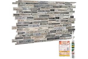 NOVECRAFTO 3D Wall Panels with Adhesive Included - 37.79 x 18.89 in (96x48cm) -10 Sheets Covering 49.6 sqft (4.61 sqm) - Moisture-resistant PVC Plastic Cladding - Grey Slim Stone Brick Effect Wall Panels Pattern