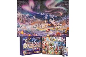 Lavievert Advent Calendar 2024 Christmas Jigsaw Puzzles, Aurora on Snowy Night Holiday Puzzle, 24-Day 1008 Pieces Puzzle Countdown to Christmas, Christmas Home Decor Family Gifts for Adults & Kids