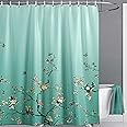 LIVETTY Green Bird Floral Shower Curtain 180cm × 180cm Mould Proof Butterfly Fabric Bathroom curtain For Women & Men With 12 Hooks Washable Quick-Drying Curtains