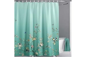 LIVETTY Green Bird Floral Shower Curtain 180cm × 180cm Mould Proof Butterfly Fabric Bathroom curtain For Women & Men With 12 Hooks Washable Quick-Drying Curtains