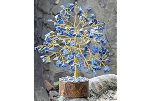 Crocon Lapis Lazuli Gemstone Money Tree | Feng Shui Bonsai | Good Luck | Mystical | Chakra Balancing | Handcrafted | Spiritual | Reiki Crystal Healing | Enhancement | Decor Size: 7-8 inch