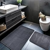 2'li Peluş Banyo Paspası Takımı &ndash; Yumuşak Kaymaz Tabanlı Klozet Takımı 60x50-60x100 Koyu Gri