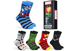 Marvel Mens Socks Soft Breathable Avengers 5 Pack Calf Length Crew Socks for Men Teenagers Spiderman Black Panther Iron Man Hulk Captain America Size 6-10 Gifts for Men