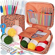 Aeeque Set Uncinetto Completo Per Principianti Con 34 Uncinetti E Accessori, Borsa Portatile, Lana Acrilica, Marrone