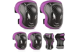 ValueTalks Kids Knee and Elbow Pads Set 6pcs Skateboard Pads Adjustable Roller Skate Wrist Pads Guards Protective Gear Kit for Bike Cycling Skating Scooter Riding Sports Boys Girls