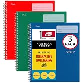Five Star Etkileşimli Not Alma Spiral Defterler, 3'l&uuml; Paket, 1-Konu, Geniş &Ccedil;izgili Kağıt, 11" x 8-1/2", 100 Yaprak, Orman Yeş