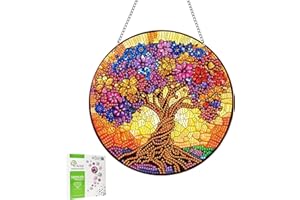 LOMSIOY Diamond Painting Pendentif, Tree Diamond Painting Haning pour Fenêtre Décoration, Landscape Diamant Suspendus avec Chaîne, Peinture Diamant Pendentif pour Mural, Porte 20x20cm