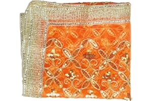 Decorative Chunari Artificial silk Pooja Chunari(Size:-40"X20")Chunni Puja Indian Traditional Festival Laxmi Poojan New year Decorations MATA Ki Chunri for Statue Chowki Aasan Mat Poster Frame(Orange)