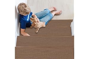 JHLGRE Tappeti per Scale Interne, 20cm*76cm 15pcs, Coprigradini per Scale, Tappetini per Scale in Legno, Tappetino Antiscivolo e Fonoassorbente con Retro Adesivo, Marrone