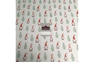 MIDLAND TEXTILES 1 Meter Pre Cut Festive Xmas Christmas Santa Father Christmas Trees Candy Canes Sleigh Printed Polycotton (White Santa Gnomes, 1 Meter Pre Cut)