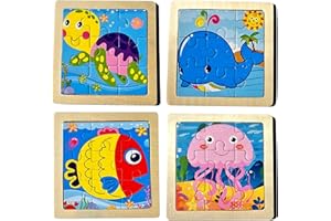 CFL PRO Puzzles en Bois Jouets Montessori Lot de 4 Puzzles Animaux de 9 Pièces Chacun. Parfait pour L'éducation et L'apprentissage des Tout Petits Garçon Fille et Cadeau Enfants 2 3 4 5 6 Ans et + (L'océan)