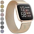 Strap compatible with Fitbit Versa Strap/Fitbit Versa 2 Straps for Women Men, Breathable Stainless Steel Mesh Loop Adjustable Wristband Replacement Metal Strap