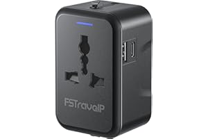 FSTravelP Universal Travel Adapter, Travel Adapter Worldwide with 2 USB Ports Travel Adaptor International Power Adapter Travel Plug Adapter Worldwide for USA EU UK AUS (Black)