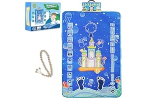 THE FRENCH WAY Tapis Musulman Électronique Enfant Interactif – Inclut Chapelet Musulman pour Tasbih – Apprentissage Ludique des Prières – Récitation de Sourates du Coran et Doua, Bleu