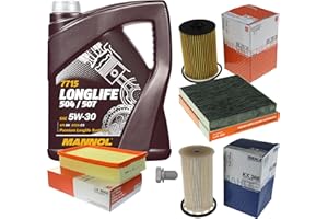 EISENFELS Inspektionspaket Wartungspaket Filterset mit 5 L Motoröl Longlife 5W-30, Ölfilter, Luftfilter, Kraftstofffilter, Innenraumfilter (Aktivkohle), Verschlussschraube