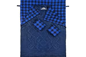 MOUNTREX Saco de dormir doble de verano para 2 personas (210 x 150 cm), saco de dormir XXL de verano con 2 almohadas para adultos, camping, exterior e interior