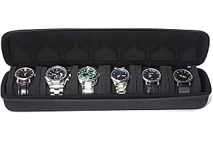 AUKURA Custodia rigida portatile da viaggio, organizer da viaggio per orologi da uomo (nero, 6 slot)