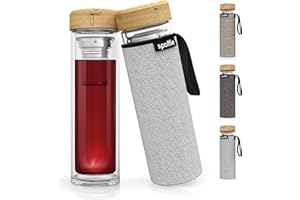 spottle Teeflasche mit sieb to go - Trinkflasche für Tee aus Glas in 500ml, 650ml, 1 Liter - Teekanne doppelwandig - Teezubereiter - Teebecher - Tea Bottle