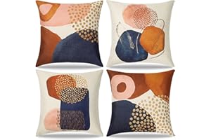 Dremisland Poszewki na poduszki 45 x 45 cm, nowoczesne dekoracyjne poszewki na poduszki, z połowy wieku, granatowe, spalona pomarańcza, na kanapę, sofę, do sypialni, abstrakcyjna, geometryczna,
