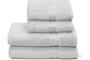 GLAMBURG Ultra Soft 4er-Pack Handtuch-Set, Baumwolle, enthält 2 übergroße Badetücher 70 x 140 cm, 2 Handtücher 50 x 90 cm, für den täglichen Gebrauch, kompakt und leicht — hellgrau