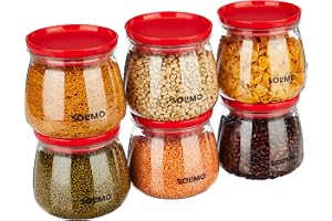 Amazon Brand - Solimo Plastic Storage Jar and Container Set I Air Tight & BPA Free Containers for Kitchen Storage Set I Groce