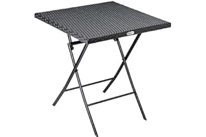 CASARIA® Mesa Plegable Jardín Poliratán Acero Ligera Intemperie 65x65x75cm Soporta 60Kg Camping