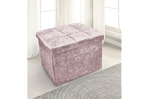 INTIMATES 1 Seater Luxury Crushed Velvet Fabric with Diamantes Foldaway Ottoman Stool Blanket Box Bench 38cms x 38cms (Blush Pink)