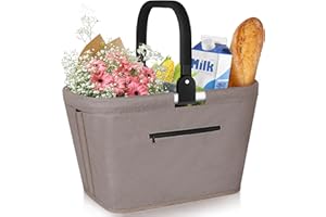 35L Einkaufskorb Faltbar mit 2 Stützstangen, Stabiler Einkaufstasche Familie mit Aluminium Griff wasserabweisendes Picknickkorb Praktischer Tragekorb Groß für Reisen Camping Einkaufen Geschenk - Khaki