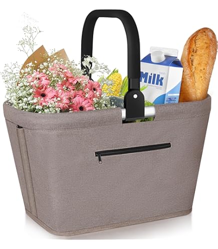Duurzame opvouwbare boodschappenmand van gerecycled PET met aluminium frame, inklapbare handgrepen en buitentas 46 x 26 x 29 cm