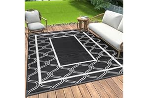 OIGAE Large Outdoor Teppich Wetterfest 180x270cm Balkon Schwarz Camping Teppich Plastik Recyceltem Außenteppich BBQ Picknick Wendbarer Wetterfest & UV-beständig,für Terrasse