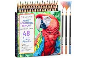 Creativepeak Professional Colouring Pencils, 48 Vibrant Colours & Swatch Card w/ 6 Metallic Colours, Professional Art Supplies, Perfect for Painting & Calligraphy