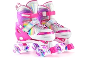 SULIFEEL Rainbow Unicorn Roller Skates Patins à roulettes Réglable Roues LED spéciales, Rollers Quad Amusants pour Enfants, Femmes et File…