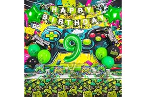 Sylphlikeoniric Videospiel Partygeschirr Geburtstag Deko 9 Jahre, Playstation Deko Geburtstag Junge Zocker, Gaming Luftballon Banner Teller Tasse Servietten Tischdecke Stroh (Gamer Geschirr 9 Jahre)