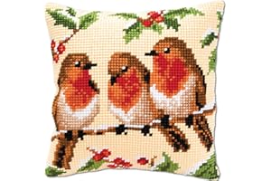 Vervaco Robins Cross Stitch Cushion, Multi-Colour, 40 x 40cm