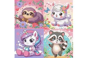 PUJEKNM 4er Set 5D Diamond Painting Kinder Tier Set Full Diamond Painting Bilder für Kinder Tiere DIY Mosaik Machen Basteln für Mädchen Jungen 6 7 8 9 10