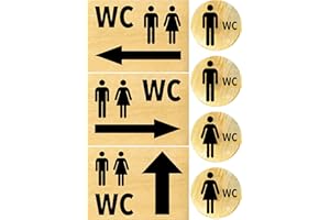 Clever Pool Lot de 2 autocollants WC pour femme et homme - Résistant aux intempéries - Plaque de porte - Plaque de porte - D = 148 mm (2 WC homme femme+3 flèches bois, en langue allemande)