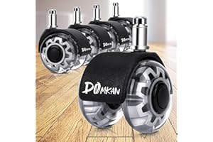 Domkan Ruedas para Silla Oficina de 11 x 22 mm, 5 Pcs Ruedas para Sillas Oficina, 360 grados,rotación sin arañazos, para parquet, alfombras, laminado y azulejos, Silencioso, Seguro, Duradero