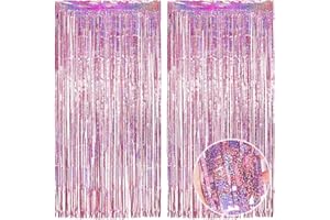 ‎O-KINEE O-Kinee Lametta Vorhänge Rosa Glitzer, 2 Stück Metallische Glitzervorhang Fringe 1m x 2m, Glitzer Tinsel Curtain, Folienfransen Vorhang für Geburtstage Festivals Party ​deko Einschulung mädchen