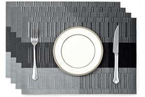 fanquare Gradient Stripe Placemats Set of 4, Washable Non-slip Heat Resistant PVC Place Mats for Dining Table, Durable Bamboo Style Table Mats Black, 45x30 cm