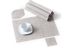 LOVECASA Tovagliette e Sottobicchieri Americana PVC Plastica Rettangolo Tovagliette da Tavola Colazione Pranzo Lavabili, Antiscivolo, Antimacchia,Resistenti al Calore, Set 6 Pezzi Tovaglietta, Argento