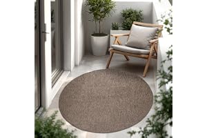 Paco Home Matta Utomhus Balkong Terrass Köksmatta Enfärgad Melerat Mönster, Storlek:160 cm Runda, Färg:Taupe