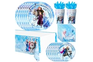 FRUITFUL PARTY Eiskönigin Partyset, 161pcs Frozen Gebutstag Party Set - Elsa Servietten Tischdecke Pappteller und Becher etc Frozen Birthday Party Supplies für Frozen Party, Elsa Geburtstags Party