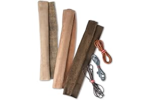 Angus Stoke Echt Leder Platten und Lederschnüre für Lederarbeiten, Kunsthandwerk, Bastelset Leder – Echtleder-Blätter Basteln Set 15 tlg. Set