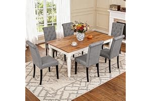BonVache Modern Dining Chairs set of 6, Upholstered High Back Kitchen Chair with Solid Wooden Legs, Grey Accent Chairs for Living Room, Dining Room, Bedroom