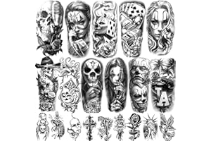 BASIFA 77 Sheets Temporary Tattoos, Chicano Large Fake Tattoos Chicano Guadalupe Gangster Prisoner Day of the Dead, Lowrider Style Culture Mexico Clown Fake Tattoo Stickers for Men Women Adults