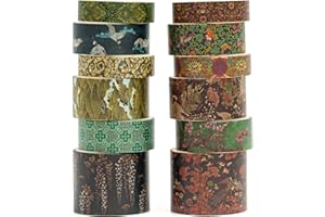 Songdao 12 rotoli Washi Tape Set, nastro vintage adesivo decorativo per arte ispirata a foglia d'oro nastri, per arti, pallottola di giornale, scrapbooking, fai da te, imballaggio (Blossom Ridge)