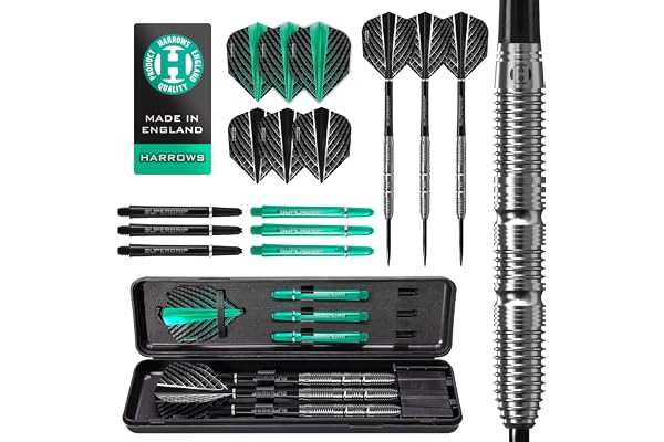 Harrows NX Elite 90% Tungstène Jeu de Fléchettes à Pointe Acier | 21g à 26g Tous Les Poids Disponibles | Énorme Lot de 17 Pièces avec Tiges Supergrip, Ailes Quantum et Étui de Transport