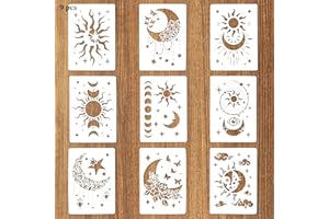 Qianyu Lot de 9 pochoirs réutilisables pour peinture, soleil, étoile, lune, carrelage, murs, sol, loisirs créatifs, décoration d'intérieur, style rectangulaire