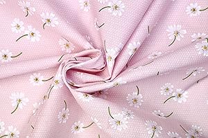 PYRHAN LTD Daisy Floral Polka Dot Dress Polycotton Fabric by The Metre UK | 45 Inch Wide | Best Cotton and Polyester Dress Fabric Material for Sewing Patterns, Dressmaking, and Curtains (Palepink)